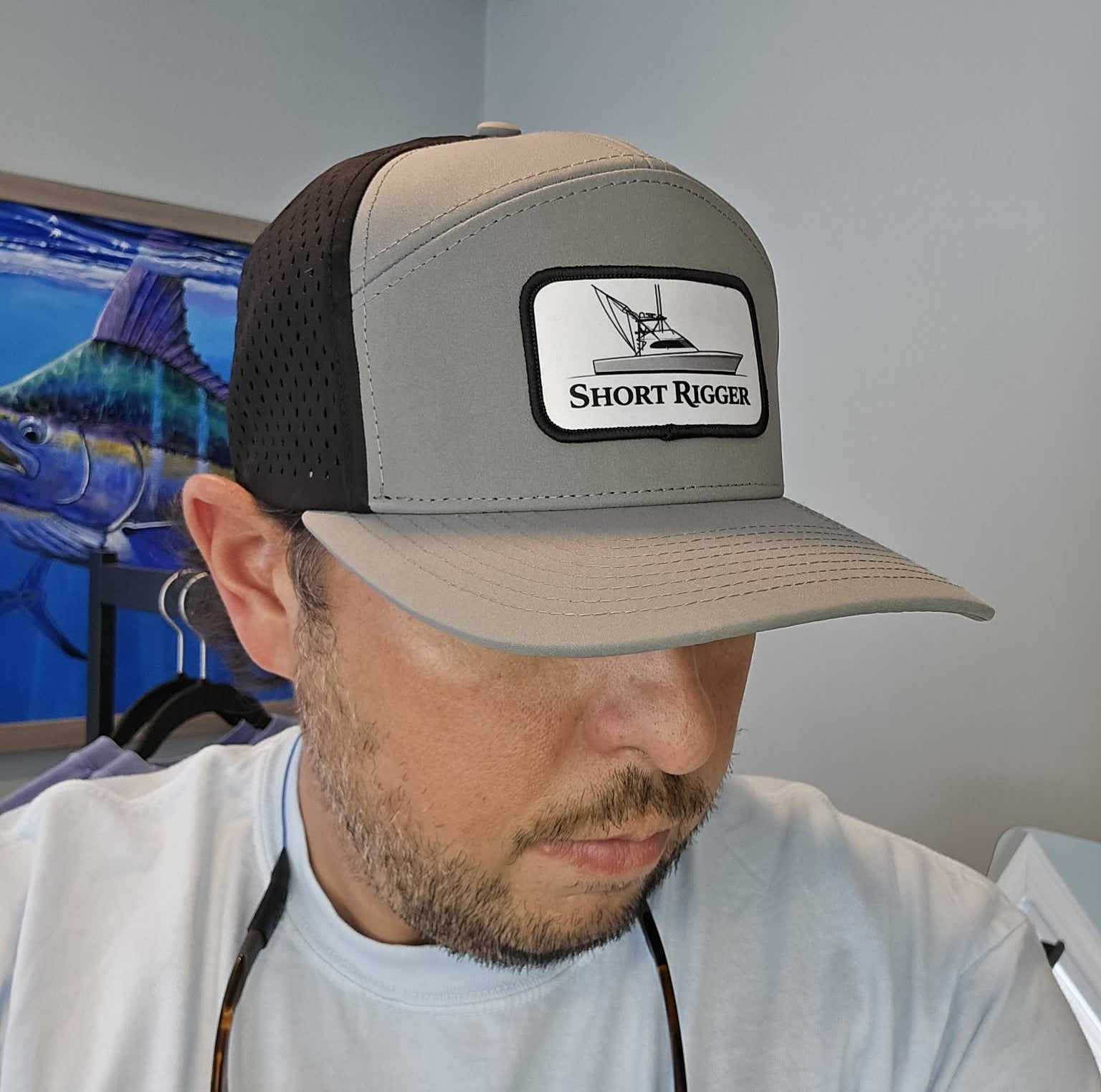 Black & Gray 10/10 Sportfish Patch 7 Panel Hat