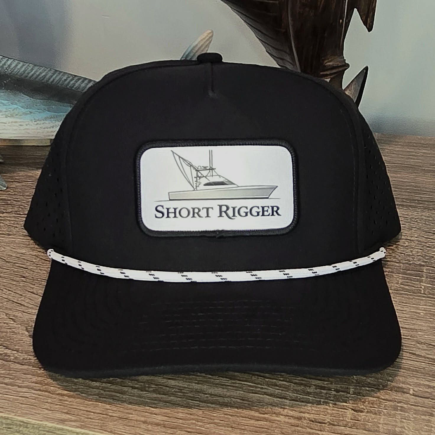 Black 10/10 Sportfish Patch Rope Hat